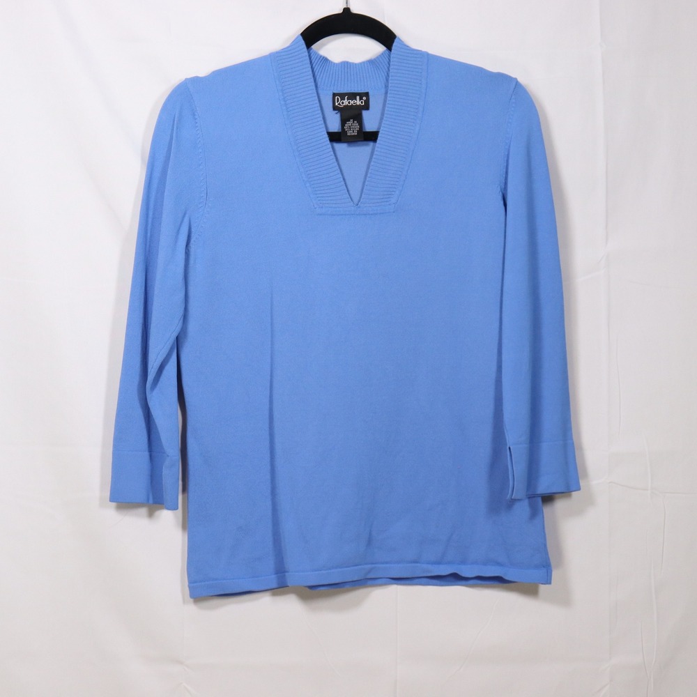 Rafaella V-Neck Sweater M Blue Women Preppy Classic